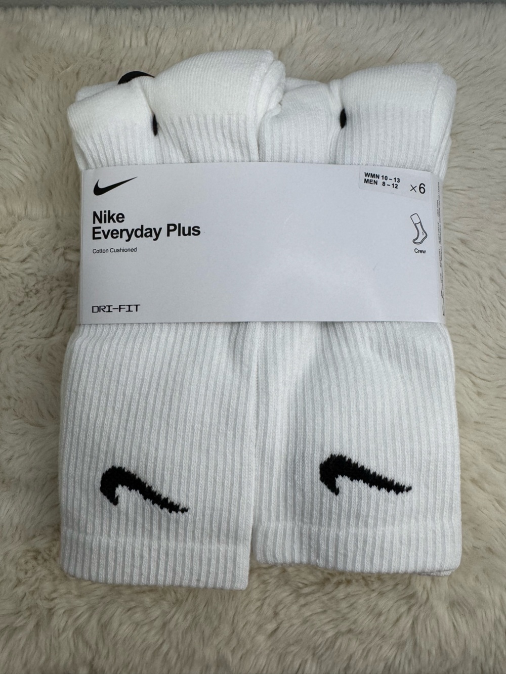 Nike Large White Crew Socks with Black Logo- 6 pair